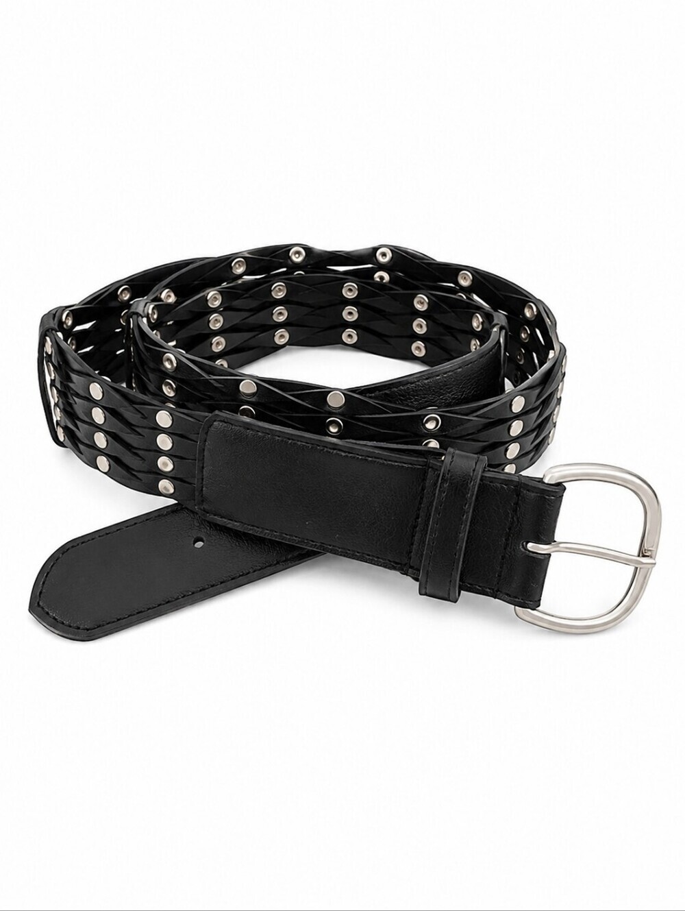 3/$20 NO BOUNDARIES Black Woven Faux Leather Baddie Belt
